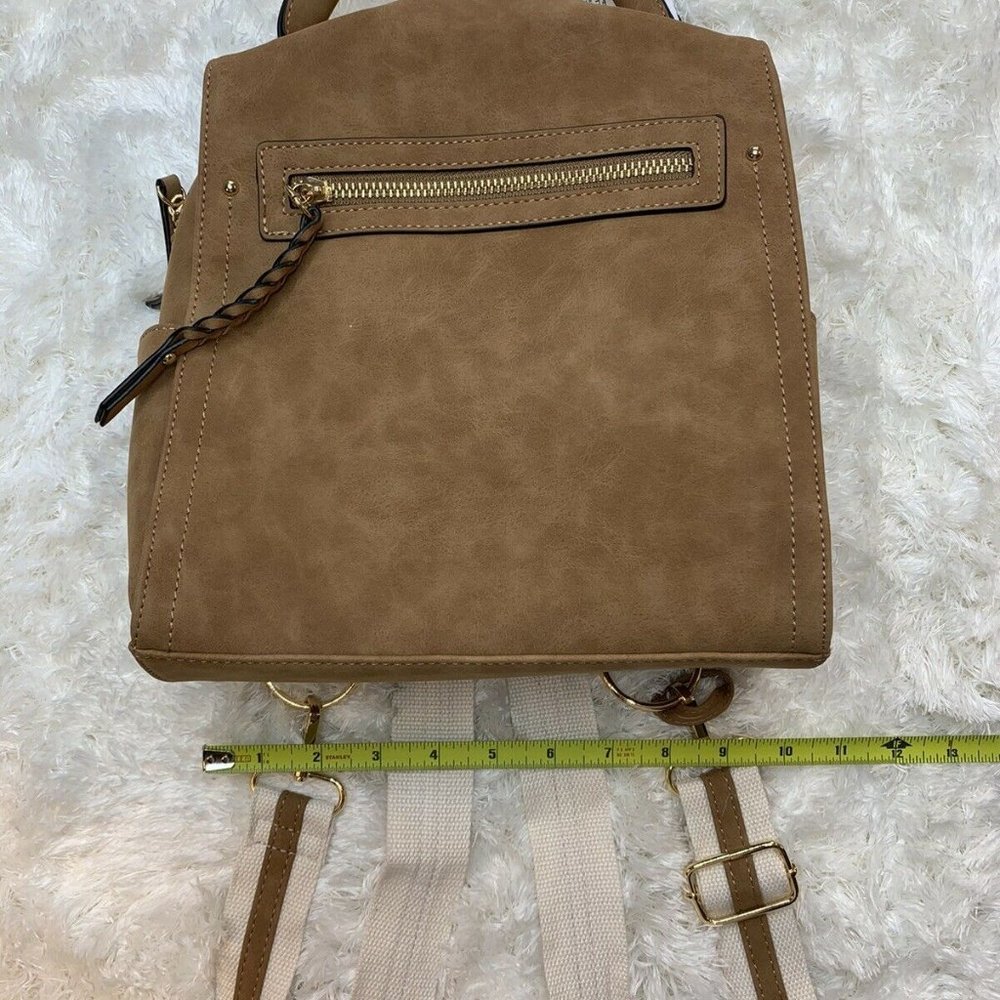 Women's Zip Closure Convertible Backpack Cognac NY - Picture 6 of 12